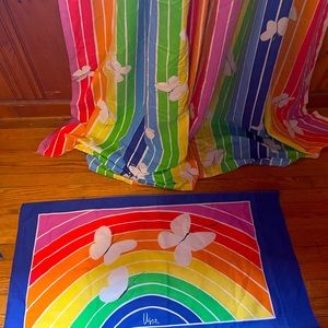 Two huge vintage rainbow curtains and two king size pillow cases by Vera 1970s